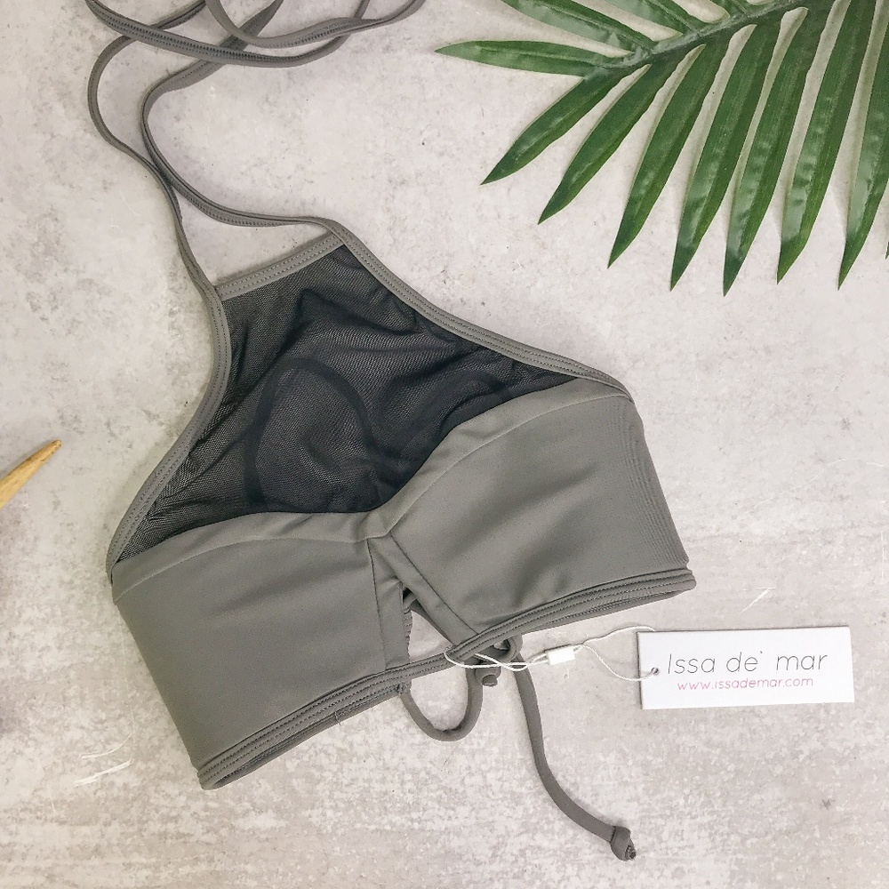 Issa de Mar Grey Black Mesh Halter Bikini Top NEW